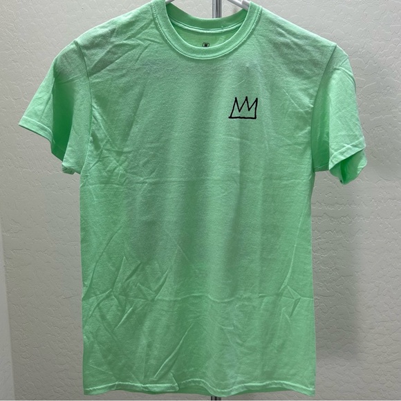 Jean Michel Basquiat Green T-Shirt-"Fishing" BackGraphic Art-Size Medium New - Picture 1 of 7